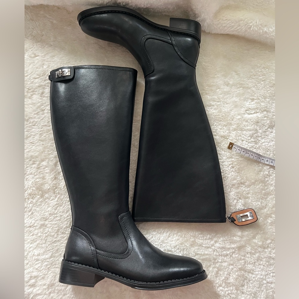 Wide Calf Black Knee-High Women's Leather Boots